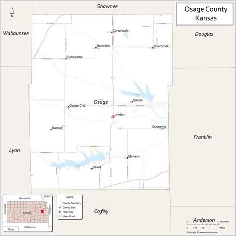 Map Of Osage County Kansas Showing Cities Highways And Important Places