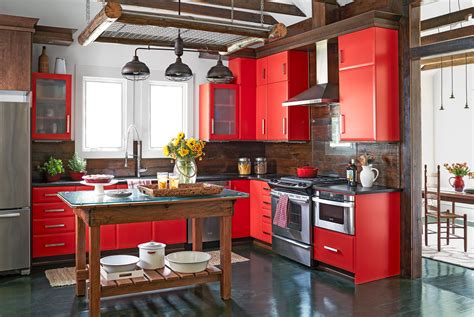 After Bright Red Rustic Kitchen Revival Budget Kitchen Remodel