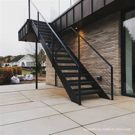 Ace Outdoor Galvanized Steel Black Straight Stair Commercial Staircase