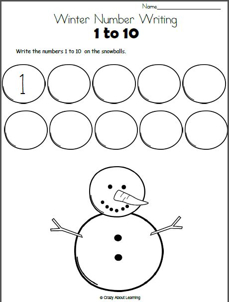 Snowman Math Write The Numbers To 10 Made By Teachers