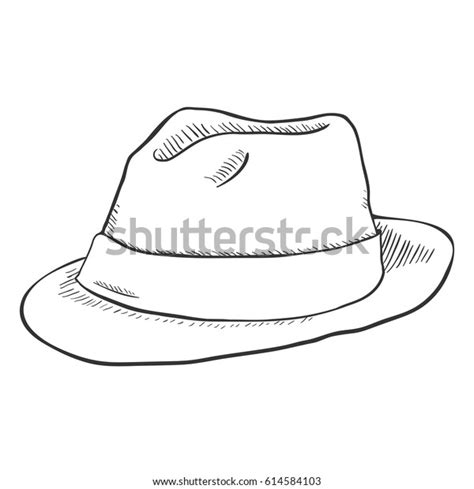 Vector Single Sketch Fedora Hat On Stock Vector Royalty Free 614584103