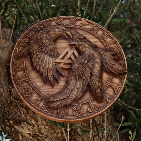 Viking Symbol Raven Wooden Viking Shield Viking Decor Wall Etsy