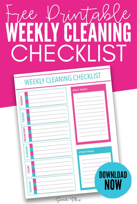 Free Printable Weekly Cleaning Checklist - Sarah Titus