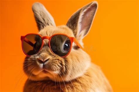 Cool Rabbit Wearing Sunglasses And Posing With A Funny Face Against A
