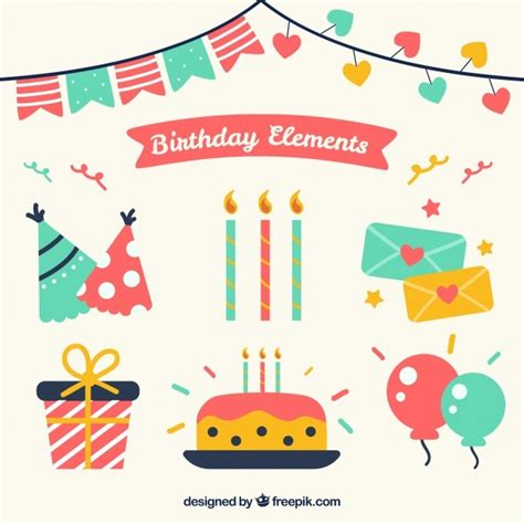 Free Vector Birthday Elements Collection In Flat Style