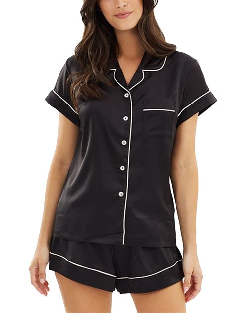 Citgeett Pajamas Set Short Sleeve Sleepwear Womens Button Down