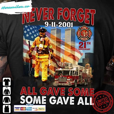 343 Firefighter Never Forget 911 Shirt 21 Years Patriot Day Hersmiles