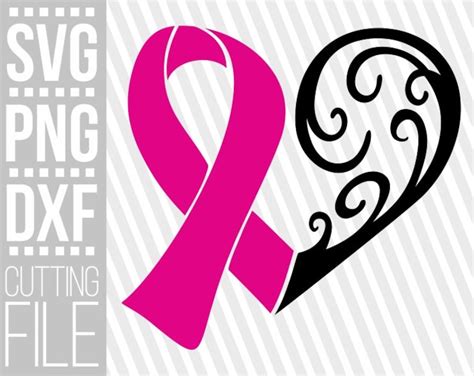 Heart Svg Breast Cancer Pink Ribbon Svg Awareness Ribbon Etsy