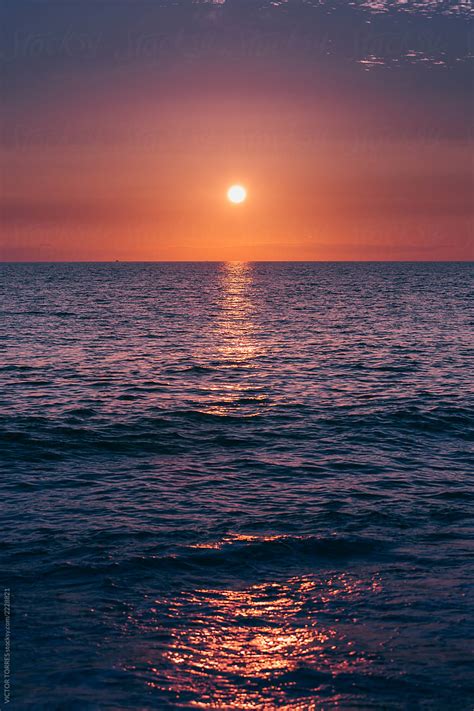 Purple Sunset In The Mediterranean Sea Del Colaborador De Stocksy