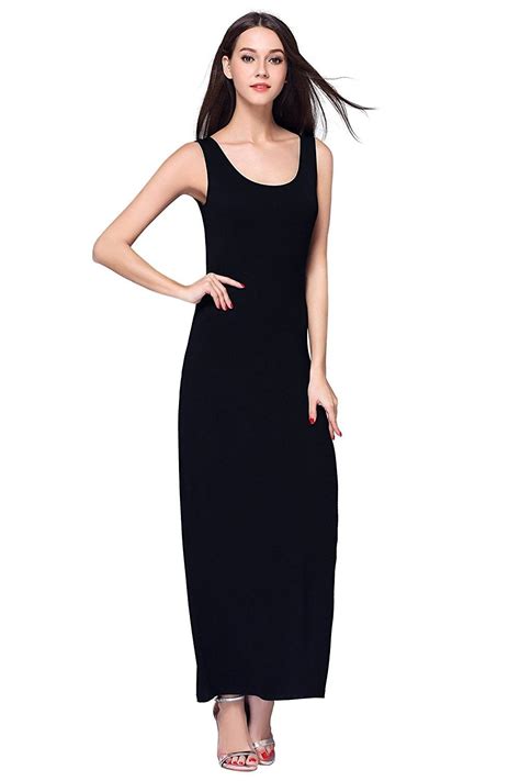 Womens Casual Sleeveless Tank Top Long Maxi Dress Black
