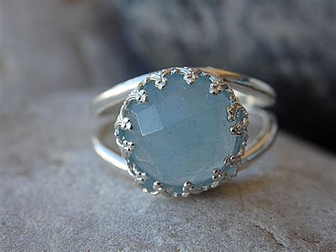 Aquamarine Ring Sterling Silver Ring Gemstone Ring Blue Etsy
