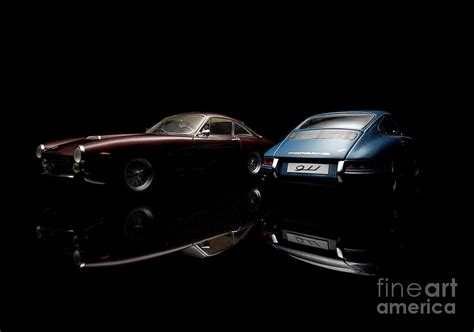 Ferrari 250 Gt Lusso And Porsche 911 Model Cars On Black Photograph By