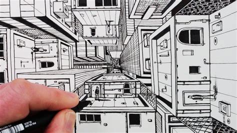 How To Draw 1 Point Perspective Draw 3d Buildings Youtube