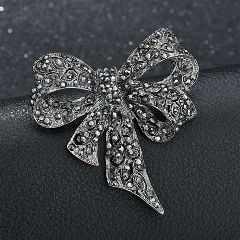terreau kathy black color rhinestone bow brooches for women large bowknot brooch pin vintage