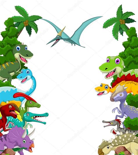 Dibujos Animados De Dinosaurios Con Fondo De Paisaje — Vector De Stock