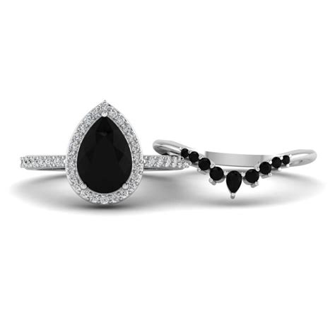 Pear Shaped Black Onyx Engagement Ring Rose Gold Halo Unique Black