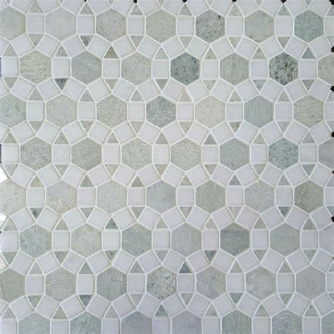 alhambra light green celeste honed and thassos polished marble mosaic size chip size 25x25