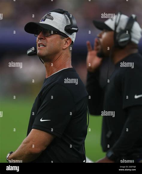baltimore ravens head coach john harbaugh pictured during a preseason game against the new