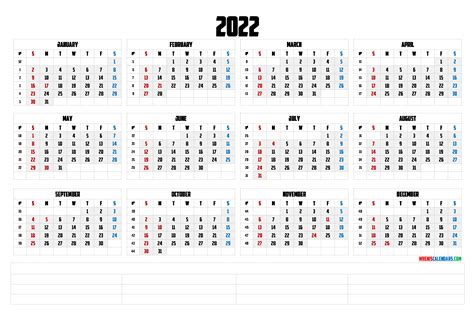 Downloadable 2022 Monthly Calendar 6 Templates 2022 Year At A Glance