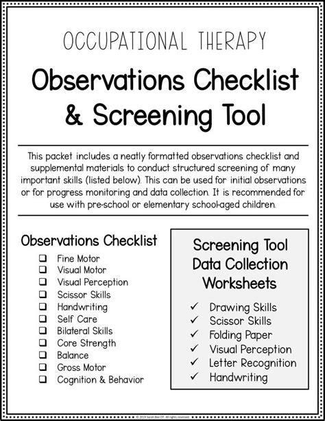 Occupational Therapy Screening And Observations Checklist Data