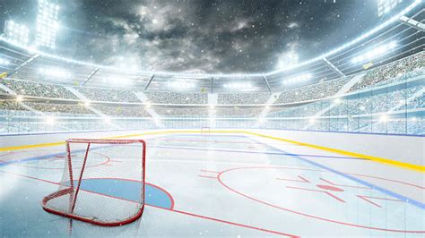 Hockey Stadium At Night Arena Illuminated By Spotlights Empty Sport