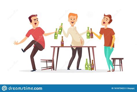 Men Drink Beer Drunk Friends Characters Vector Oktoberfest Beer Party