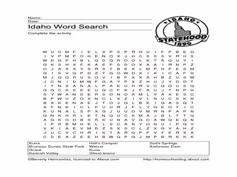Idaho Word Search Worksheet For 2nd 5th Grade Lesson Planet