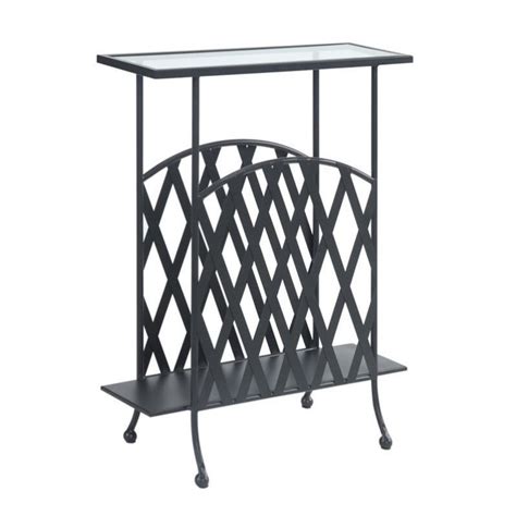 We have long rectangular kitchen tables, for larger groups, large round kitchen tables and bistro tables for comfortable seating of smaller groups. Wrought Iron Glass Side Table in Black - 227145