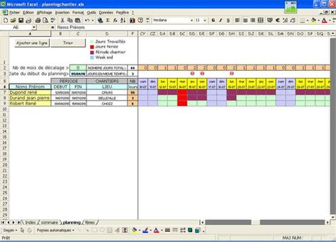 Planning Suivi Chantiers Sous Excel Chantier Microsoft Excel Tableau Mensuel