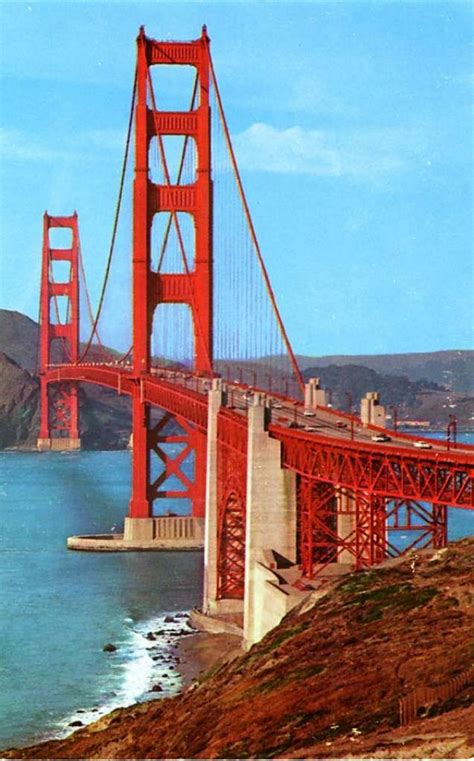 Vintage Colored Postcard Showing The Golden Gate Bridge Looking Toward