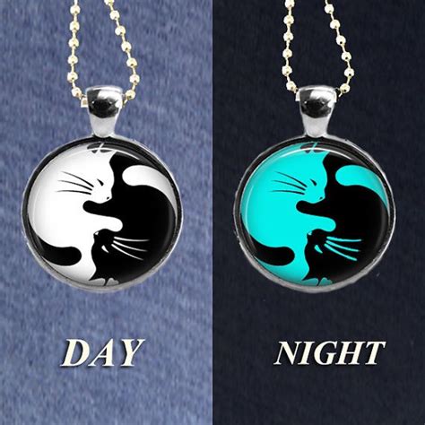 Glow In The Dark Ying Yang Cat Necklace Black Cat And White Cat