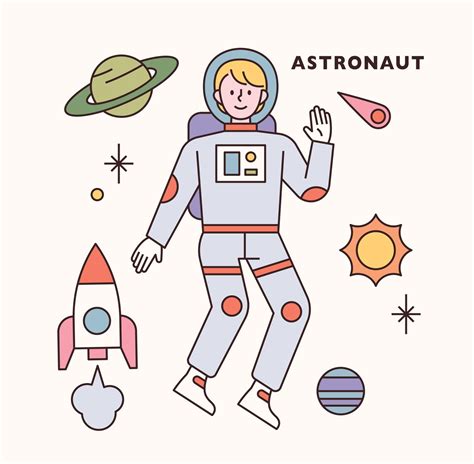 Spaceman Character And Icon Set Flat Design Style Minimal Vector
