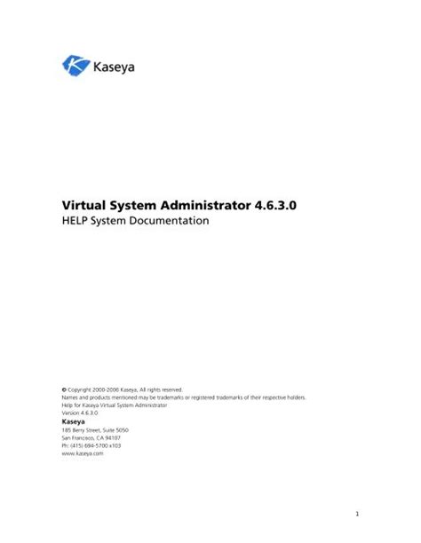 Virtual System Administrator 4630 Kaseya Documentation