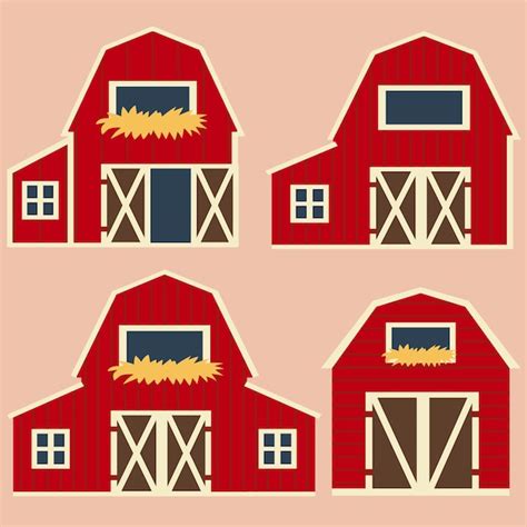 Premium Vector Cute Red Vector Barn With Hay A Set Of Barns