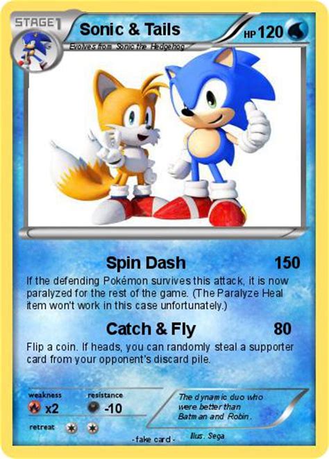 Neon green tank top, short shorts, and bright blue hair. Pokémon Sonic Tails 18 18 - Spin Dash - My Pokemon Card