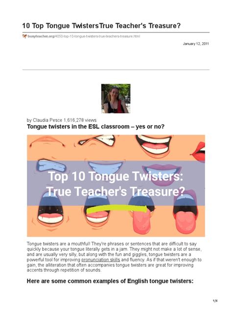 10 Top Tongue Twisterstrue Teachers Treasure Busyteacher Org Pdf