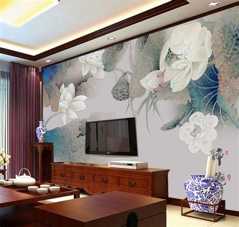 Custom Retro Wallpaper Elegant Lotus Large Murals Papel De Parede Hotel