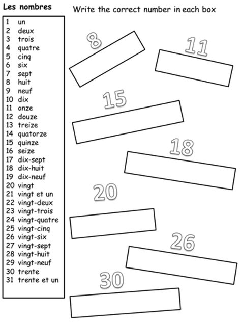 French numbers worksheet | Teaching Resources