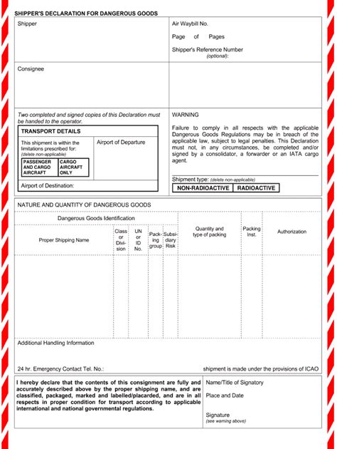 Dangerous Goods Declaration Form Template Fill Online Printable
