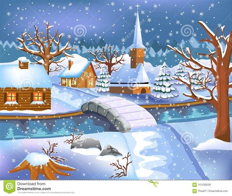 Christmas Villages Covered By Snow Stock Vector Illustration Of Night