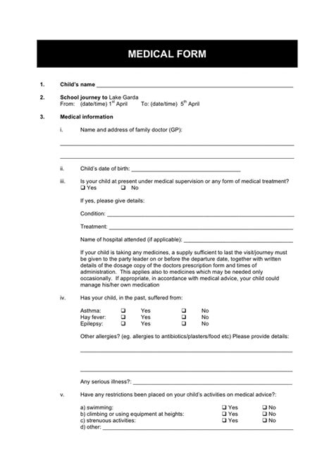 Medical Form In Word And Pdf Formats