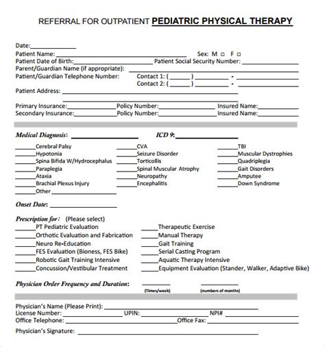 Printable Pediatric Physical Therapy Evaluation Template Printable