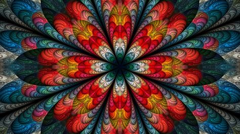 Red Blue Fractal Flower Abstraction Hd Trippy Wallpapers Hd