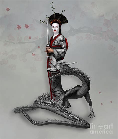 Beautiful Samurai Girl With A Dragon Digital Art By Ellerslieart Fine