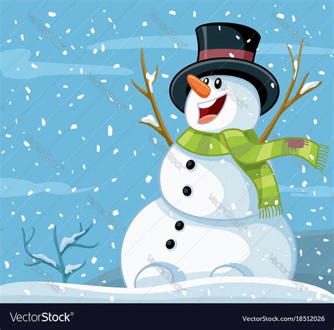Happy Snowman Winter Cartoon Royalty Free Vector Image