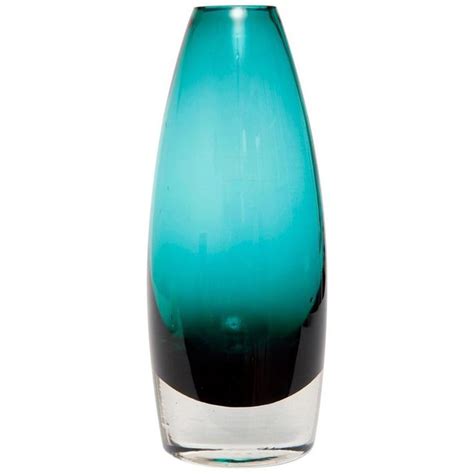Finnish Riihimaki Turquoise Art Glass Vase Riihi By Tamara Aladin 1960s Art Glass Vase Glass