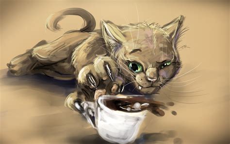 Cat Cup Coffee Artwork Wallpaper 1920x1200 9120