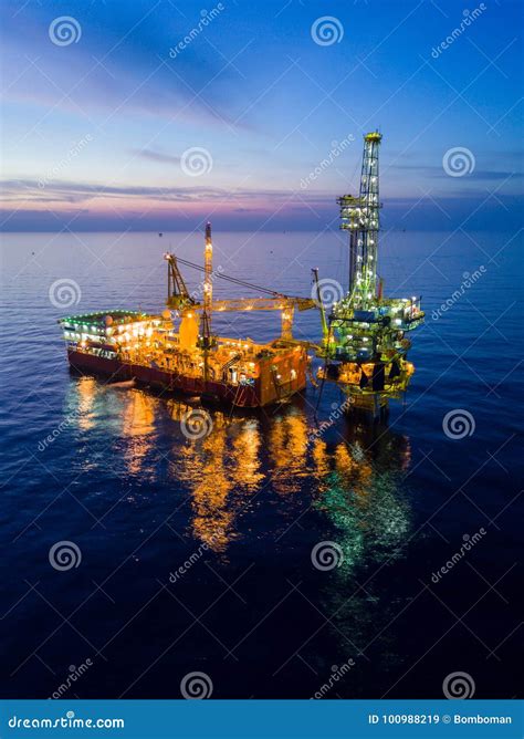 Aerial View Of Tender Drilling Oil Rig Barge Oil Rig Stock Image
