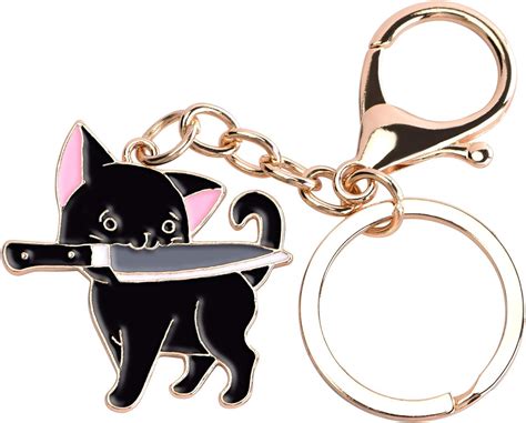 Avamie Cat Keychain Enamel Ninja Black Cat Keychain Cute Cat Key