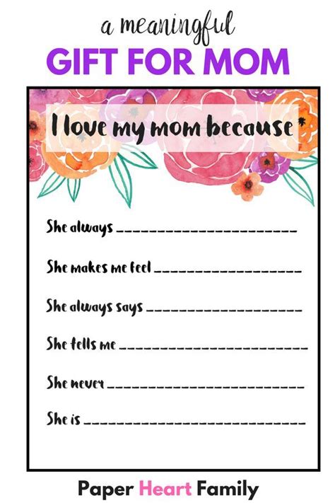 I Love My Mom Because Printable A Thoughtful Gift For Mom Mom Cards I Love Mom Diy Gifts